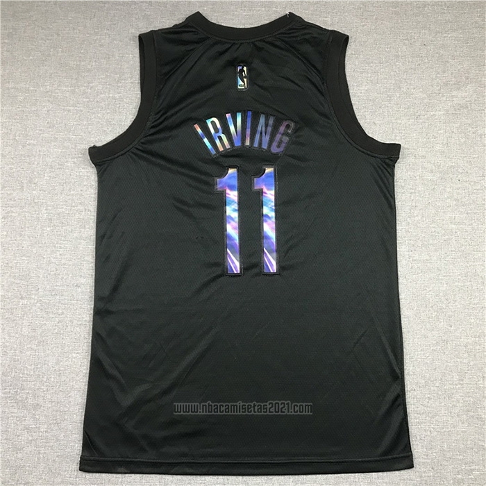 Camiseta Brooklyn Nets Kyrie Irving #11 Iridescent Logo Negro
